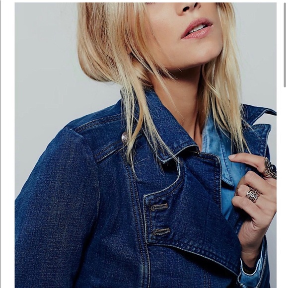 FREE PEOPLE Denim Military Band Jacket - Picture 5 of 8